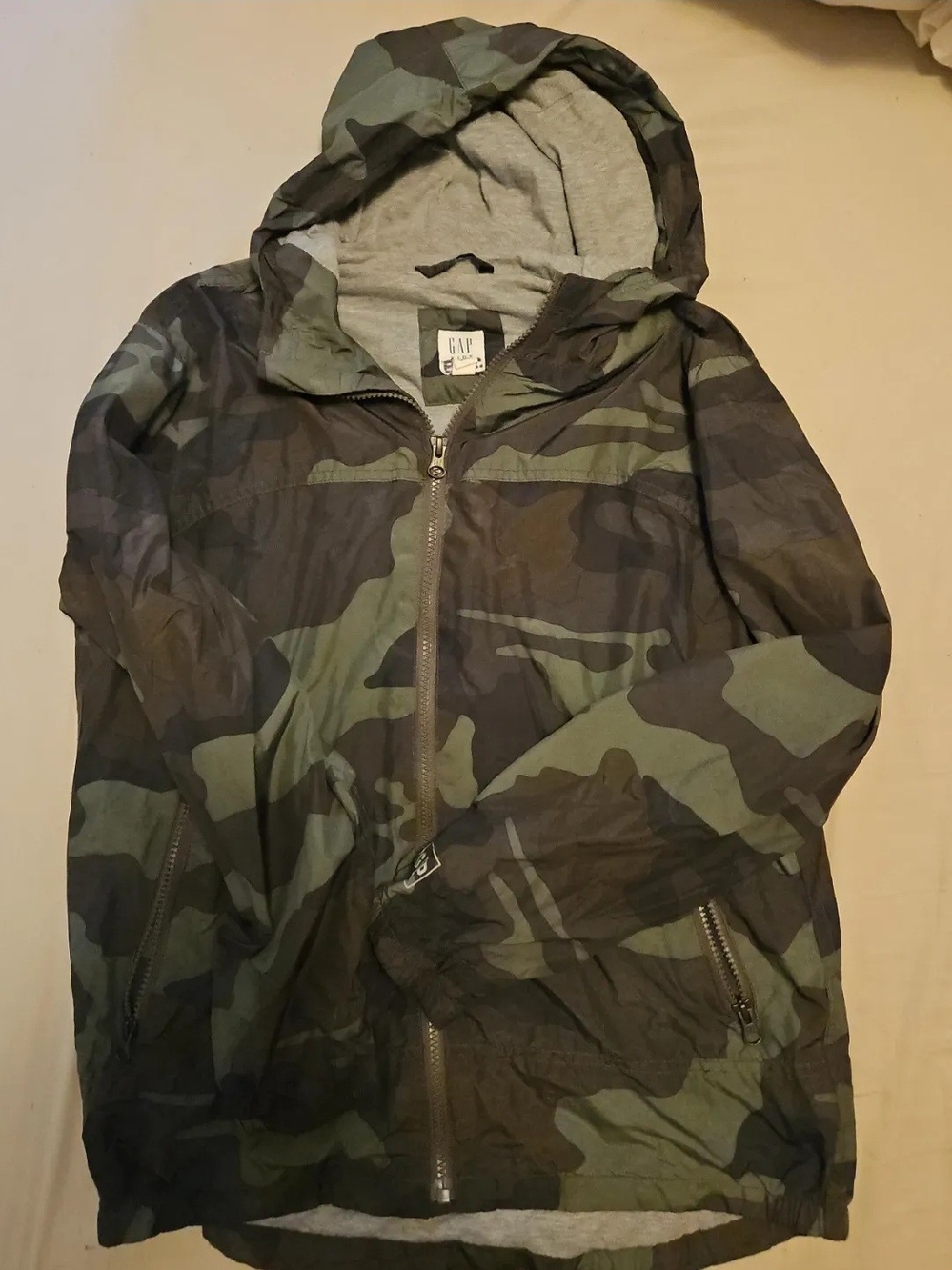 GAP Kids Hooded Camouflage Jacket in Green and Black